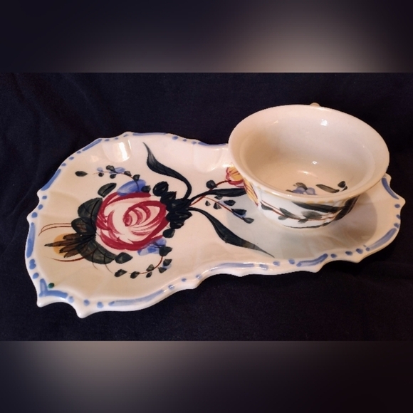 Handpainted Snack Plate and Cup Set  Nasco Nova Rose Made In Japan Floral - Picture 1 of 8